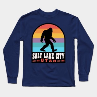 Salt Lake City Bigfoot Sasquatch Utah Retro Sunset Long Sleeve T-Shirt